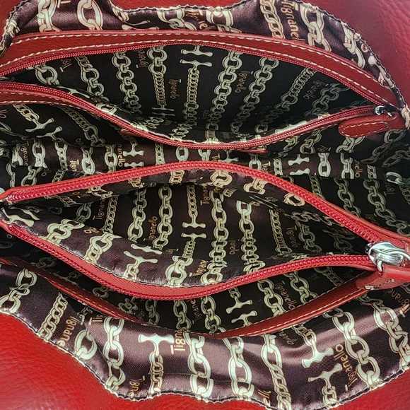 Tignanello Red Pebbled Leather Tote Shoulder Bag Silver Hardware Excellent Cond - Picture 9 of 13